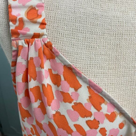 Cabi Size Small Loose Tank Blouse Orange Pink Print V-Neck - Picture 2 of 4